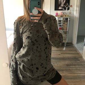 Oversized army/olive color distressed long sleeve